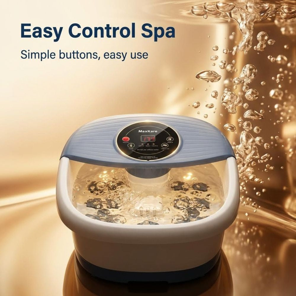 Foot spa with control panel and water bubbles, labeled 'Easy Control Spa'.