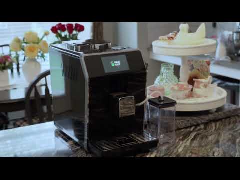 Video highlighting coffee machine’s ser profiles, one-touch brewing, quick cleaning and brewing with rich crema from the coffee machine.