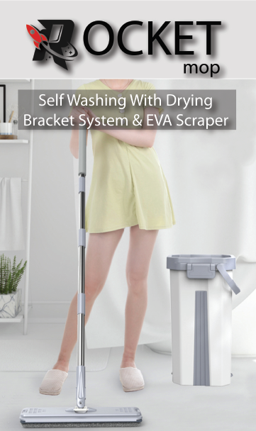 Rocket Mop (Self Washing with Drying Bracket System and EVA Scraper)